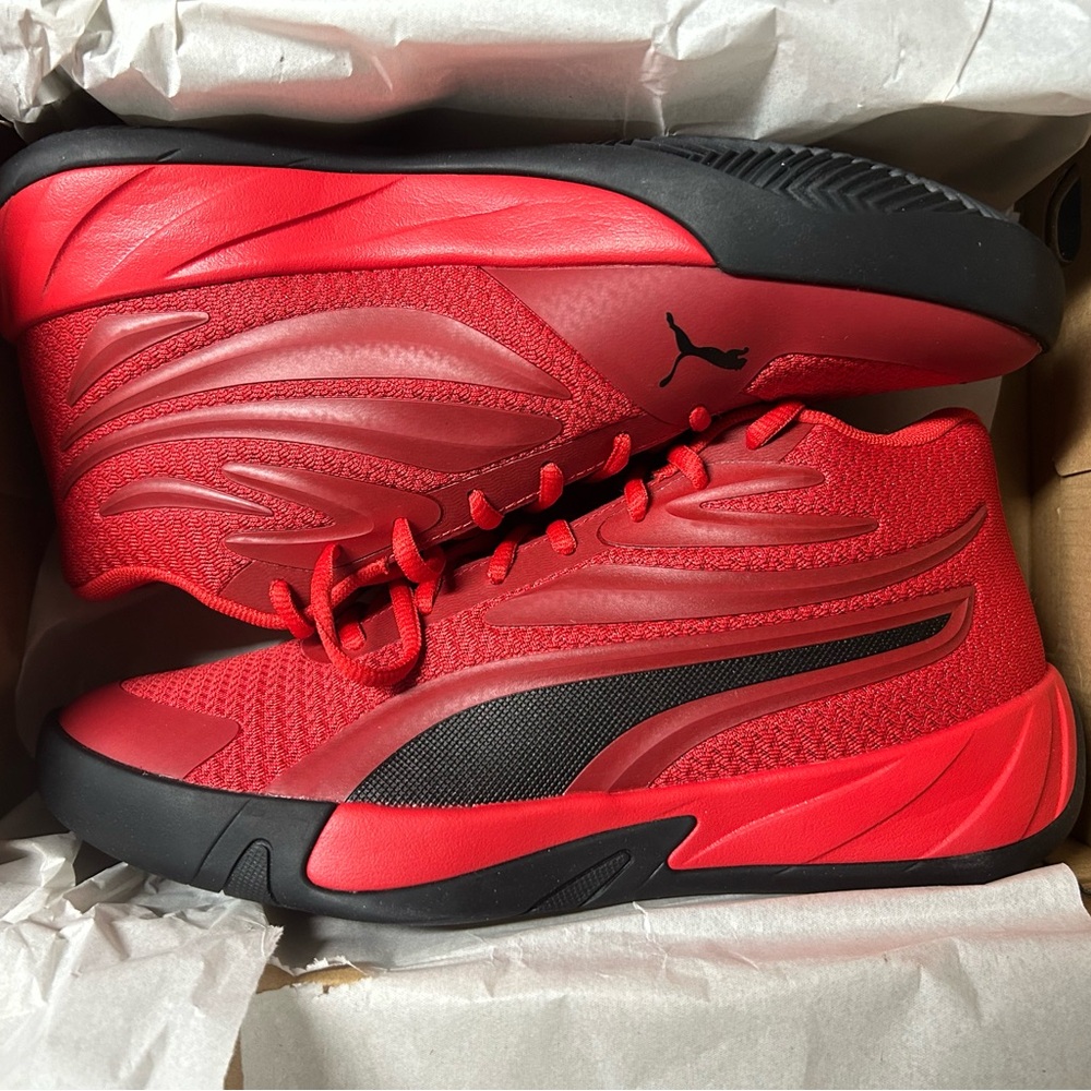 Puma Court Pro Basketball Sneakers Mens 8 Red Black Trim Shoes 310829-02